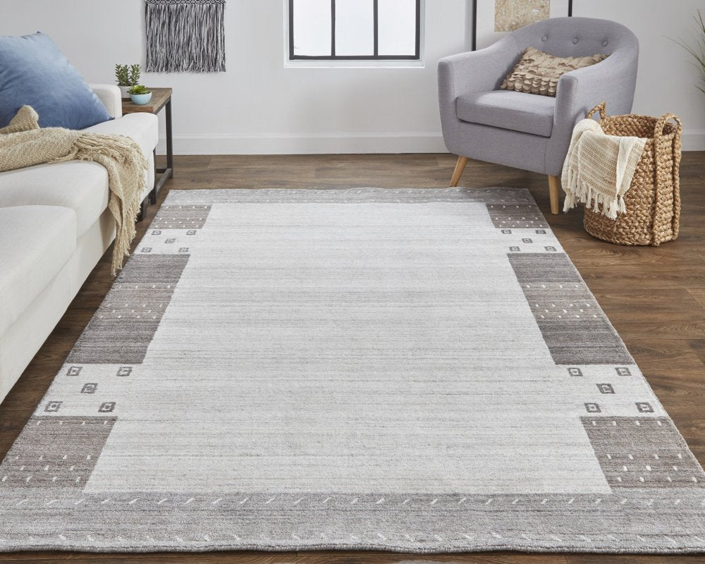 8' X 10' Gray Silver And Black Wool Hand Knotted Stain Resistant Area Rug