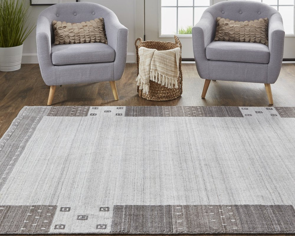 8' X 10' Gray Silver And Black Wool Hand Knotted Stain Resistant Area Rug