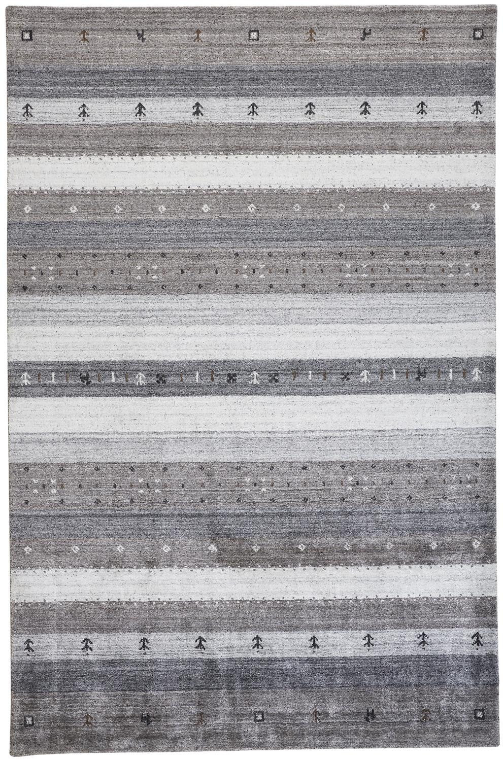 4' X 6' Gray Silver And Black Wool Striped Hand Knotted Stain Resistant Area Rug