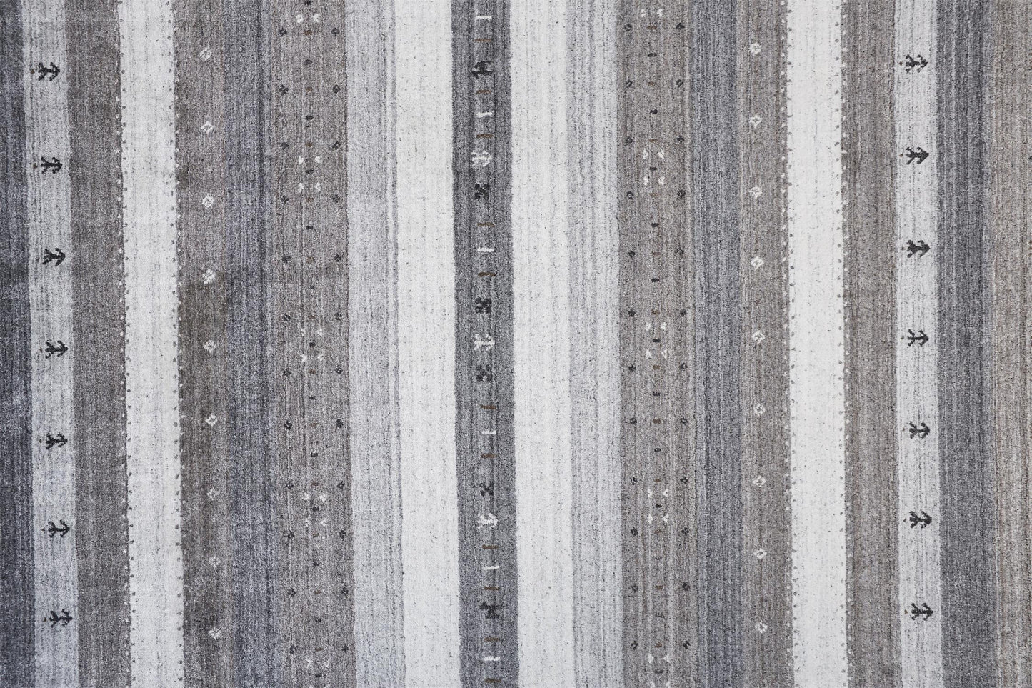 2' X 3' Gray Silver And Black Wool Striped Hand Knotted Stain Resistant Area Rug