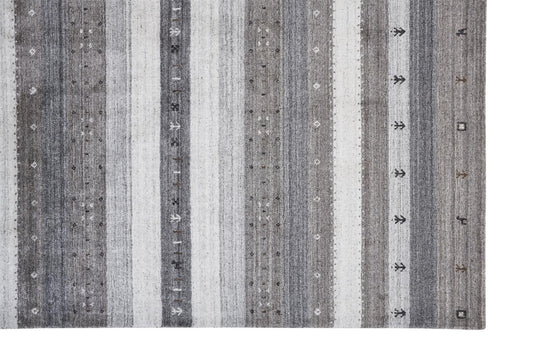 4' X 6' Gray Silver And Black Wool Striped Hand Knotted Stain Resistant Area Rug