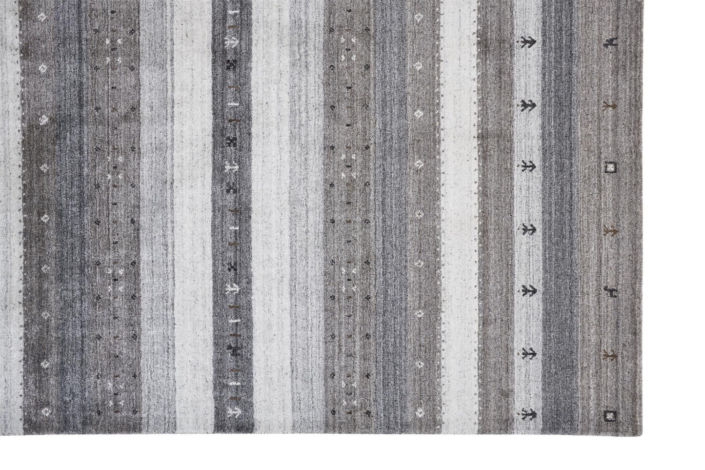 2' X 3' Gray Silver And Black Wool Striped Hand Knotted Stain Resistant Area Rug