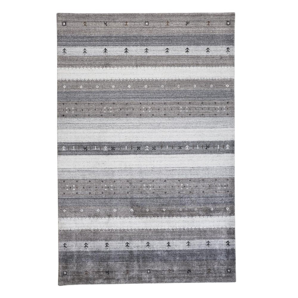 2' X 3' Gray Silver And Black Wool Striped Hand Knotted Stain Resistant Area Rug
