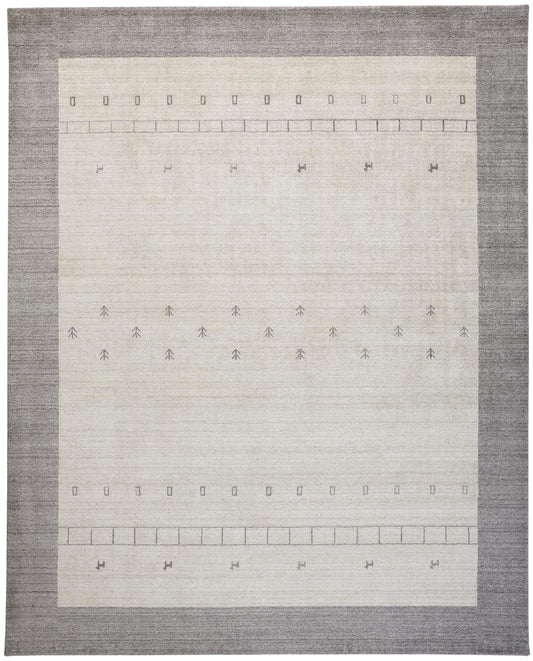 5' X 8' Ivory And Gray Wool Hand Knotted Stain Resistant Area Rug