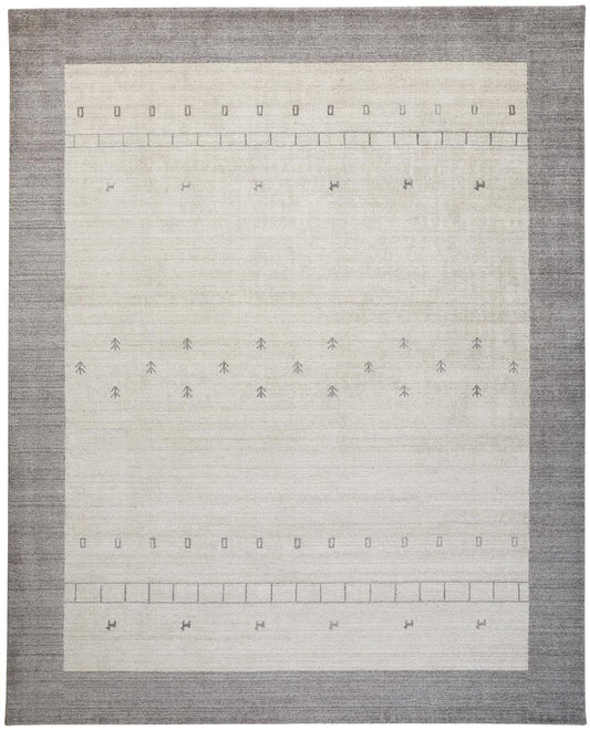 10' X 13' Ivory And Gray Wool Hand Knotted Stain Resistant Area Rug