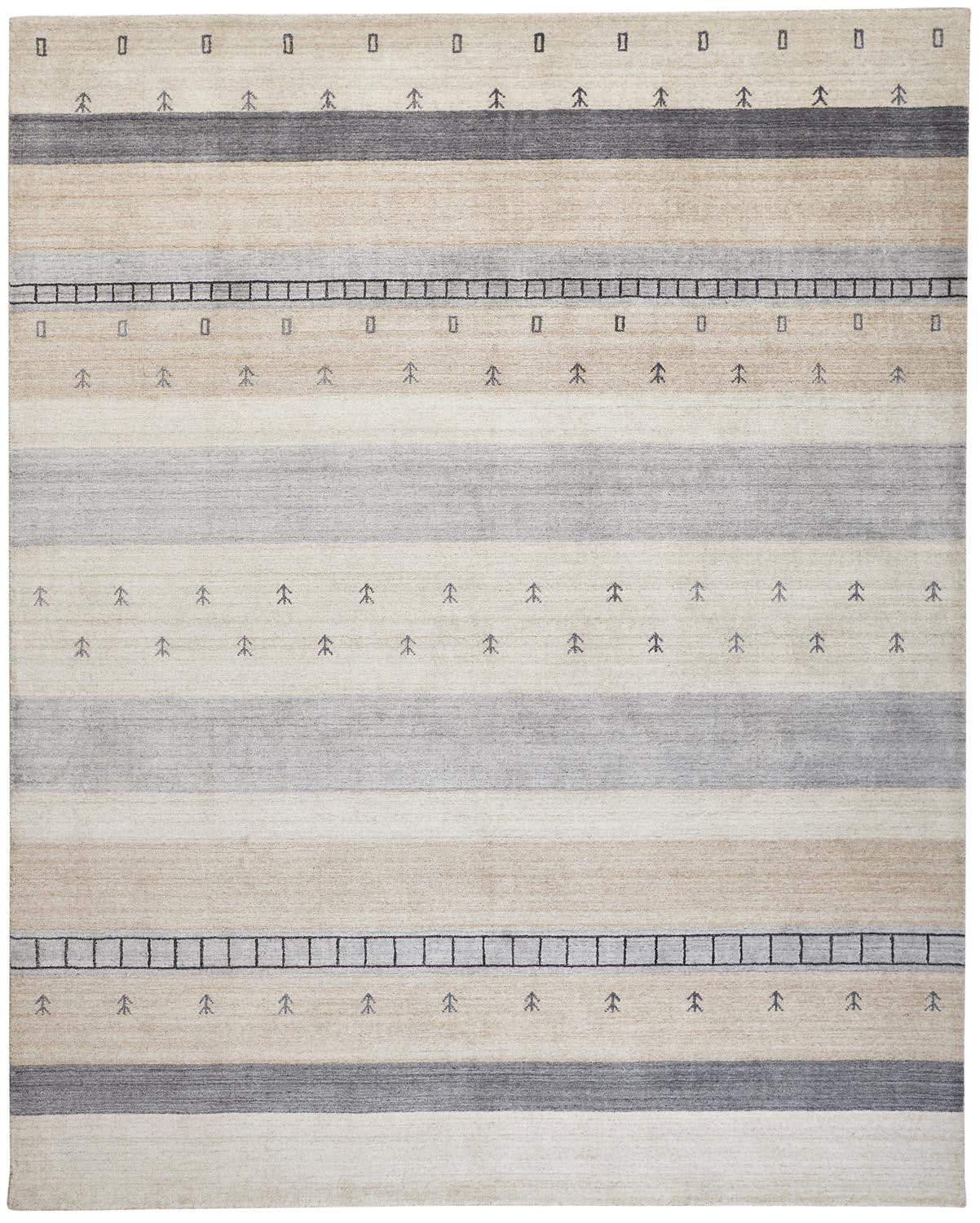 5' X 8' Gray and Ivory Wool Striped Hand Knotted Area Rug