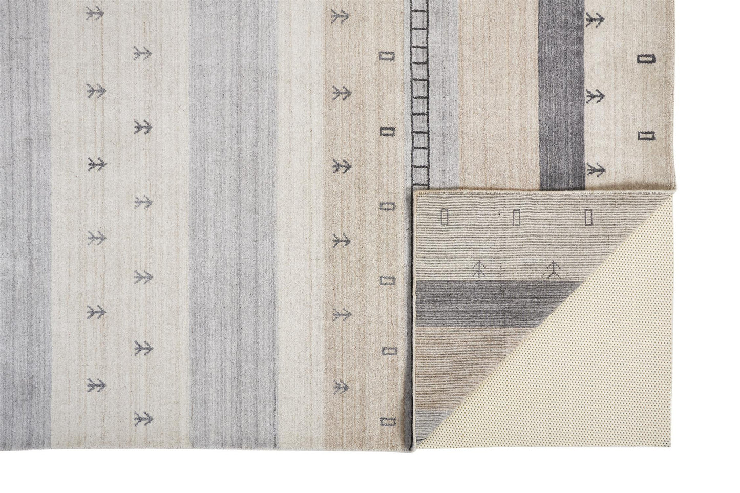 5' X 8' Gray and Ivory Wool Striped Hand Knotted Area Rug