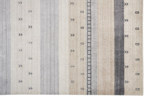 8' X 10' Ivory Tan And Gray Wool Striped Hand Knotted Stain Resistant Area Rug