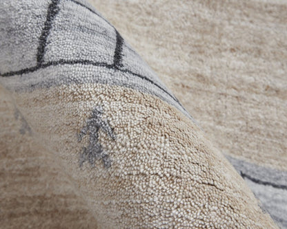 2' X 3' Ivory Tan And Gray Wool Striped Hand Knotted Stain Resistant Area Rug