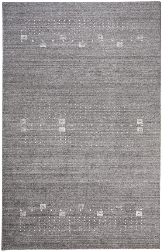9' X 12' Gray And Ivory Wool Hand Knotted Stain Resistant Area Rug