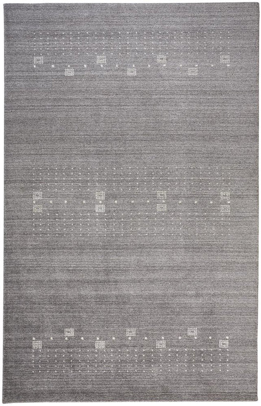 4' X 6' Gray and Ivory Wool Oriental Shag Hand Knotted Area Rug