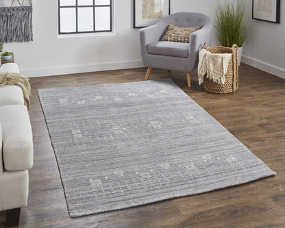 5' X 8' Gray And Ivory Wool Oriental Shag Hand Knotted Area Rug