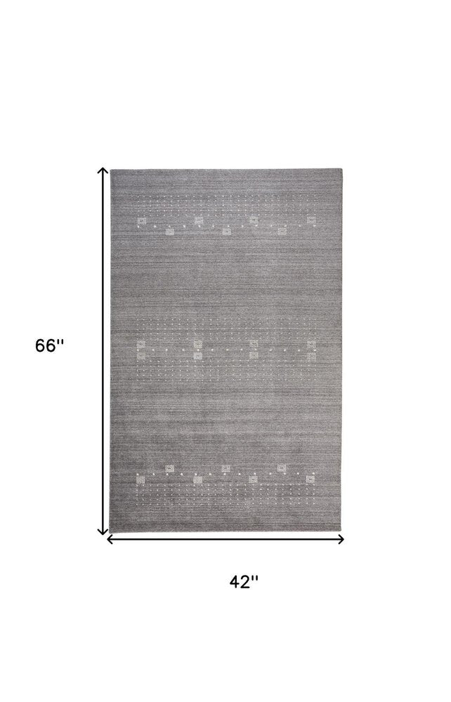 4' X 6' Gray and Ivory Wool Oriental Shag Hand Knotted Area Rug