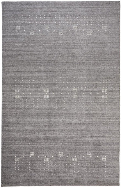 4' X 6' Gray and Ivory Wool Oriental Shag Hand Knotted Area Rug