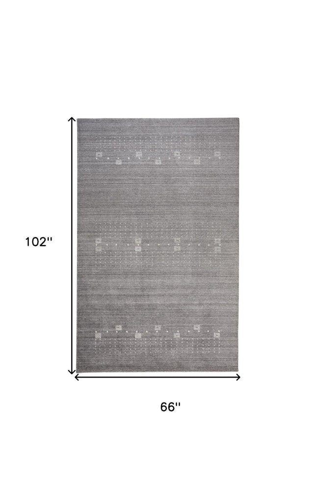 4' X 6' Gray and Ivory Wool Oriental Shag Hand Knotted Area Rug