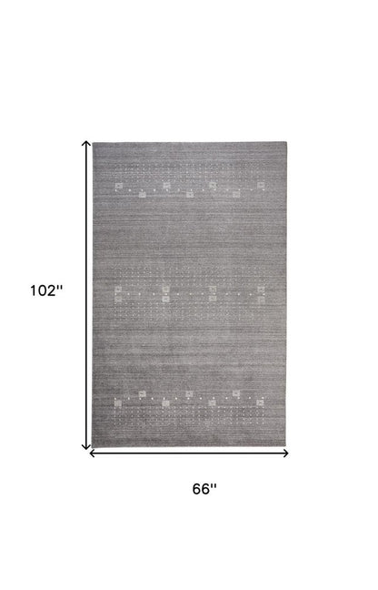 4' X 6' Gray and Ivory Wool Oriental Shag Hand Knotted Area Rug