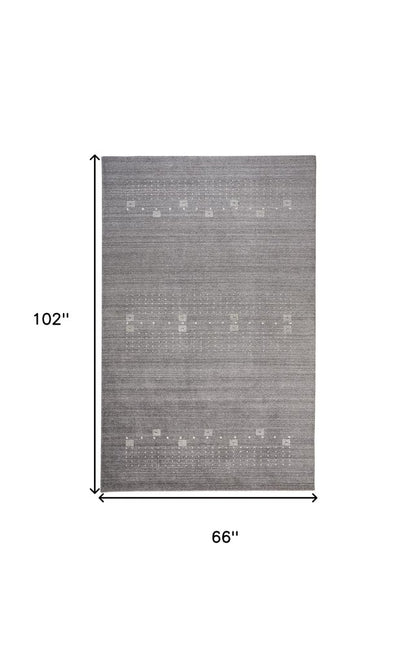 4' X 6' Gray and Ivory Wool Oriental Shag Hand Knotted Area Rug