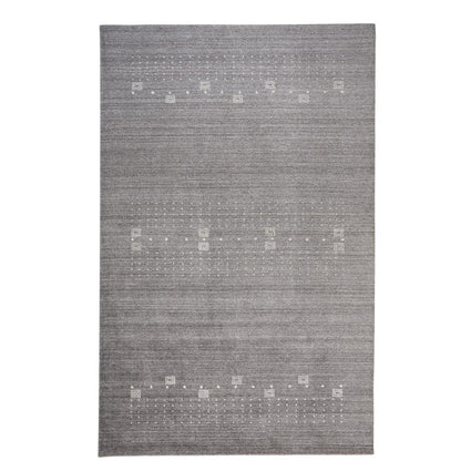 4' X 6' Gray and Ivory Wool Oriental Shag Hand Knotted Area Rug