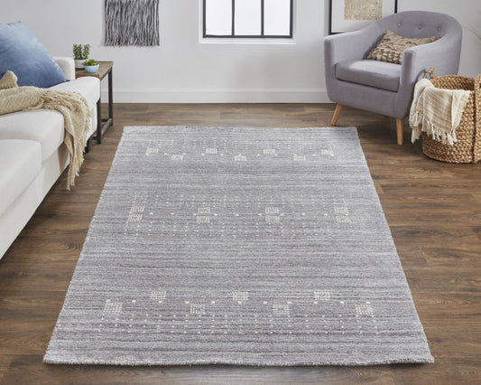 4' X 6' Gray and Ivory Wool Oriental Shag Hand Knotted Area Rug