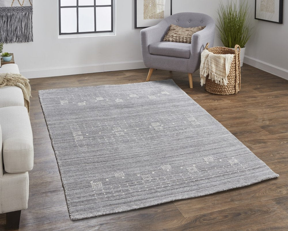 5' X 8' Gray And Ivory Wool Oriental Shag Hand Knotted Area Rug