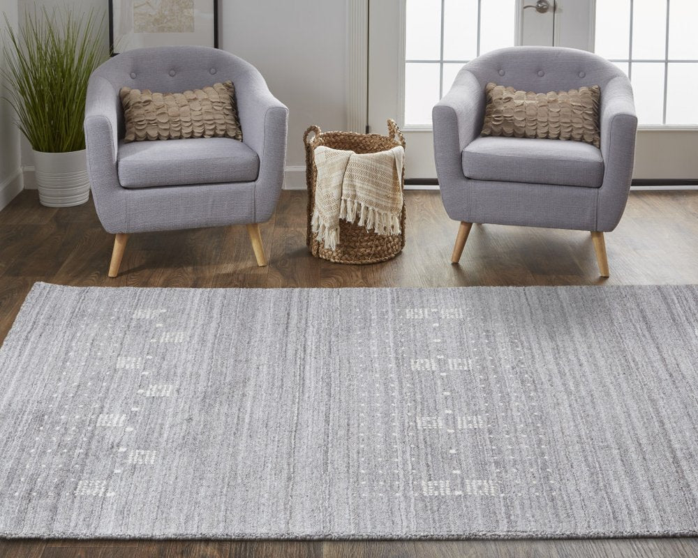 5' X 8' Gray And Ivory Wool Oriental Shag Hand Knotted Area Rug