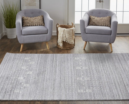 5' X 8' Gray And Ivory Wool Oriental Shag Hand Knotted Area Rug