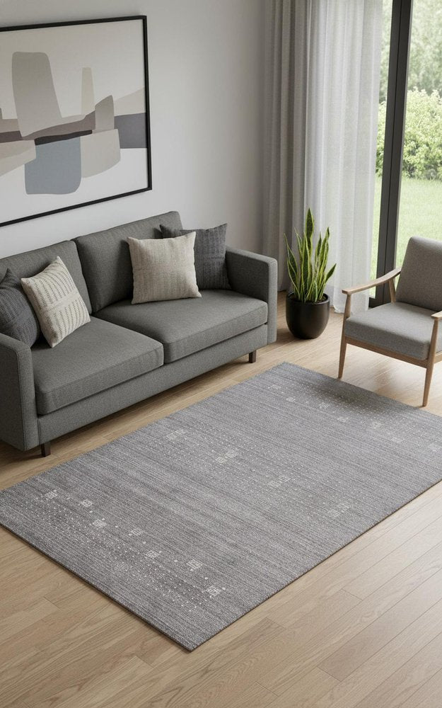 4' X 6' Gray and Ivory Wool Oriental Shag Hand Knotted Area Rug