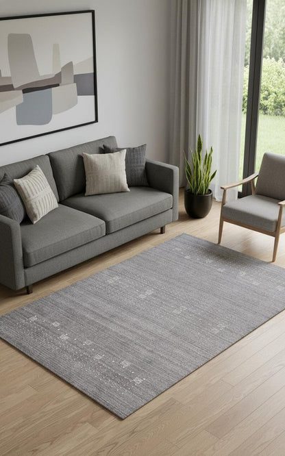 4' X 6' Gray and Ivory Wool Oriental Shag Hand Knotted Area Rug