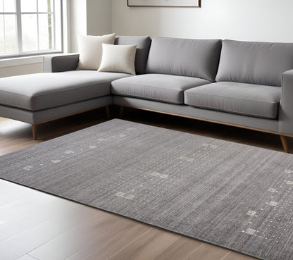 4' X 6' Gray and Ivory Wool Oriental Shag Hand Knotted Area Rug