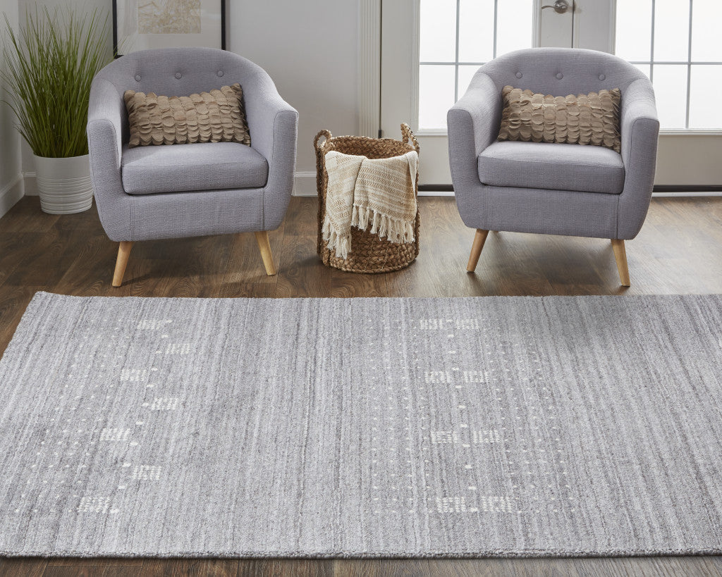 4' X 6' Gray And Ivory Wool Hand Knotted Stain Resistant Area Rug