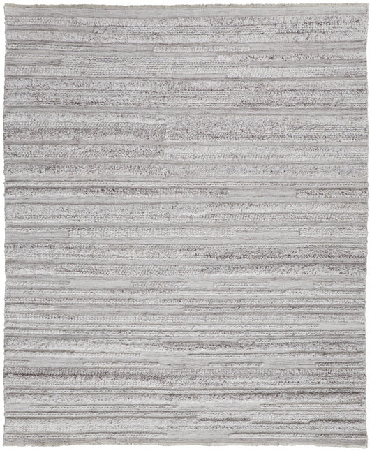 9' x 12' Ivory and Gray Striped Shag Hand Woven Area Rug