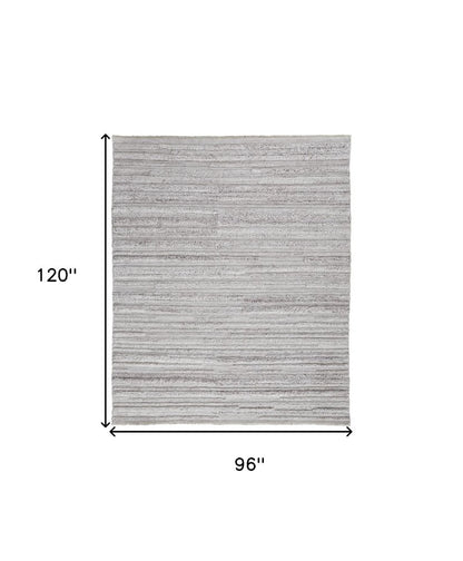 10' X 14' Ivory and Gray Striped Shag Hand Woven Area Rug