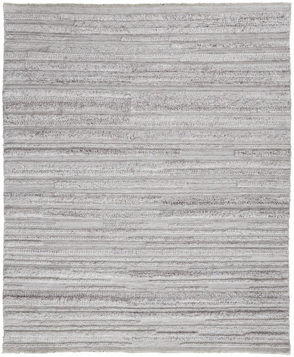10' X 14' Ivory and Gray Striped Shag Hand Woven Area Rug