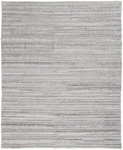10' X 14' Ivory and Gray Striped Shag Hand Woven Area Rug