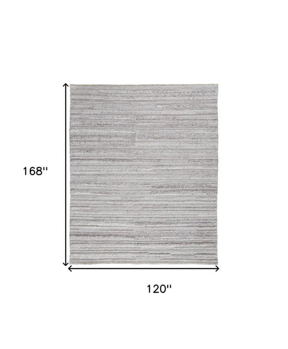 10' X 14' Ivory and Gray Striped Shag Hand Woven Area Rug