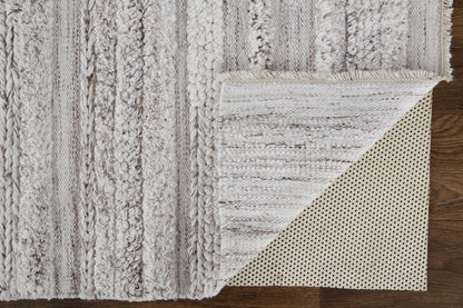 10' X 14' Taupe Ivory And Red Striped Hand Woven Stain Resistant Area Rug