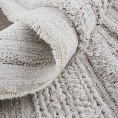 10' X 14' Ivory and Gray Striped Shag Hand Woven Area Rug