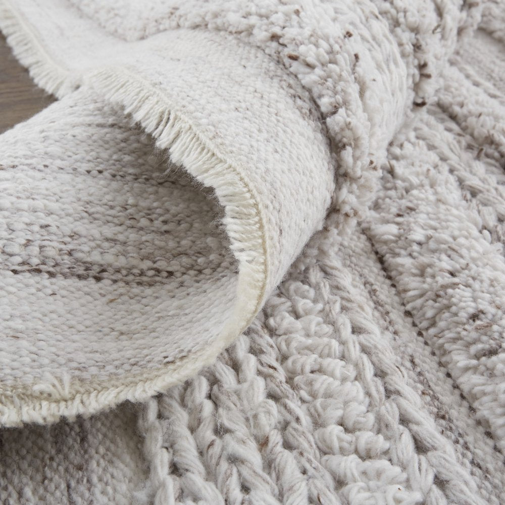 10' X 14' Ivory and Gray Striped Shag Hand Woven Area Rug