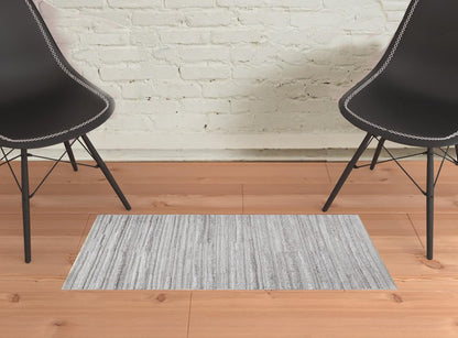 10' X 14' Ivory and Gray Striped Shag Hand Woven Area Rug