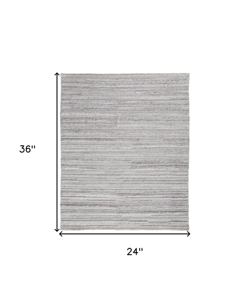 10' X 14' Ivory and Gray Striped Shag Hand Woven Area Rug