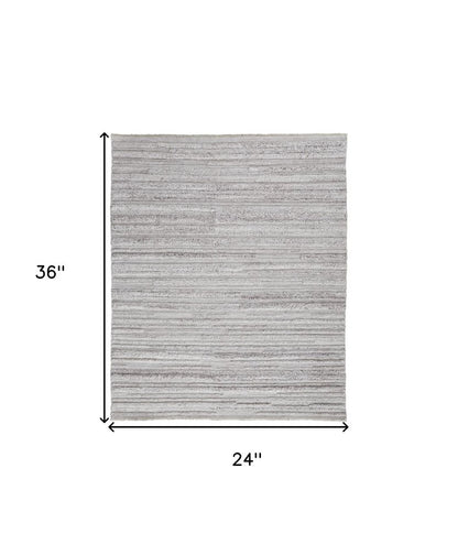 10' X 14' Ivory and Gray Striped Shag Hand Woven Area Rug