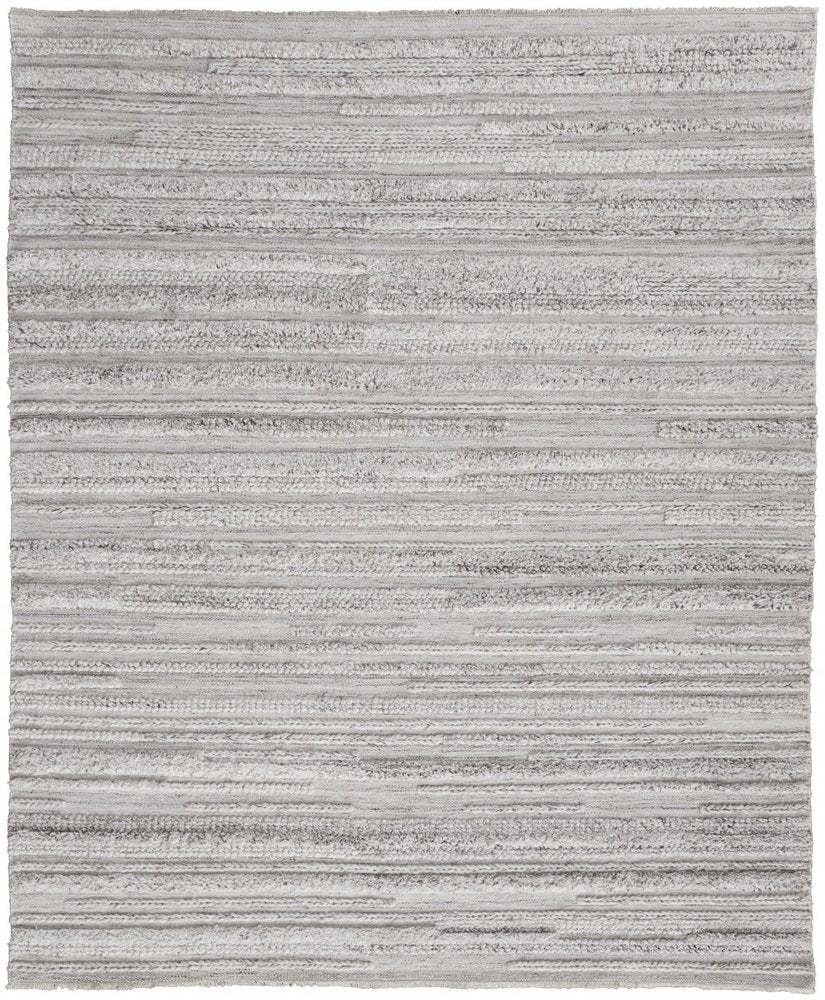 10' X 14' Taupe Ivory And Red Striped Hand Woven Stain Resistant Area Rug