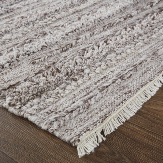 4' X 6' Ivory And Taupe Striped Hand Woven Stain Resistant Area Rug