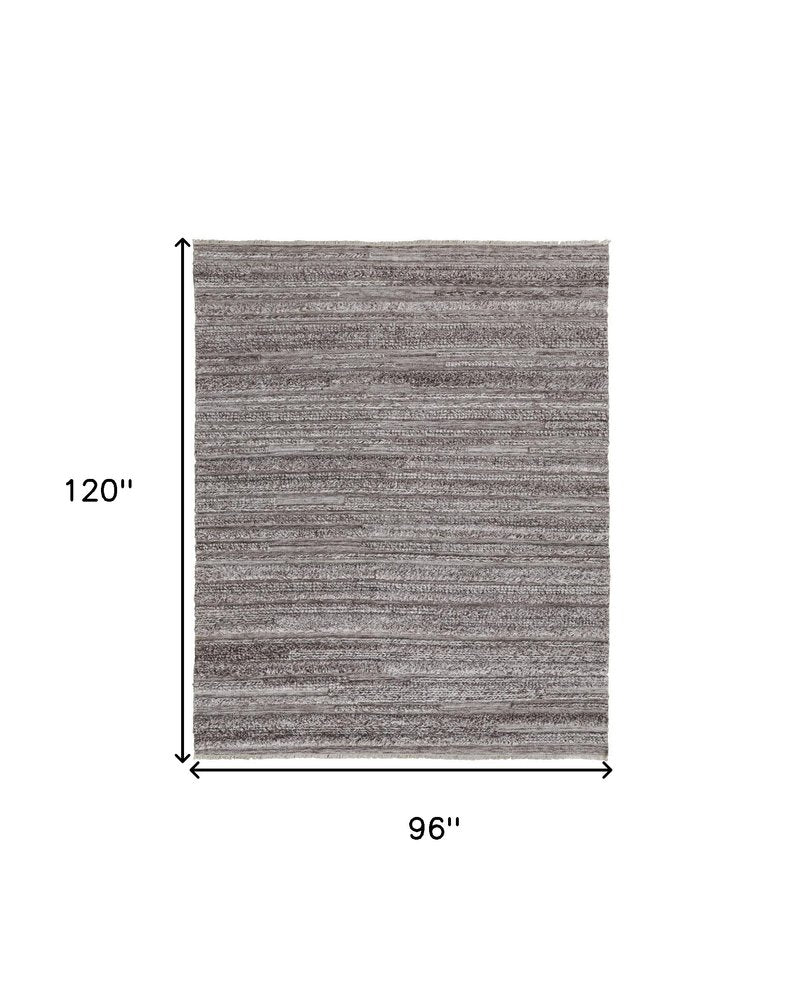 10' X 14' Ivory and Gray Striped Shag Hand Woven Area Rug