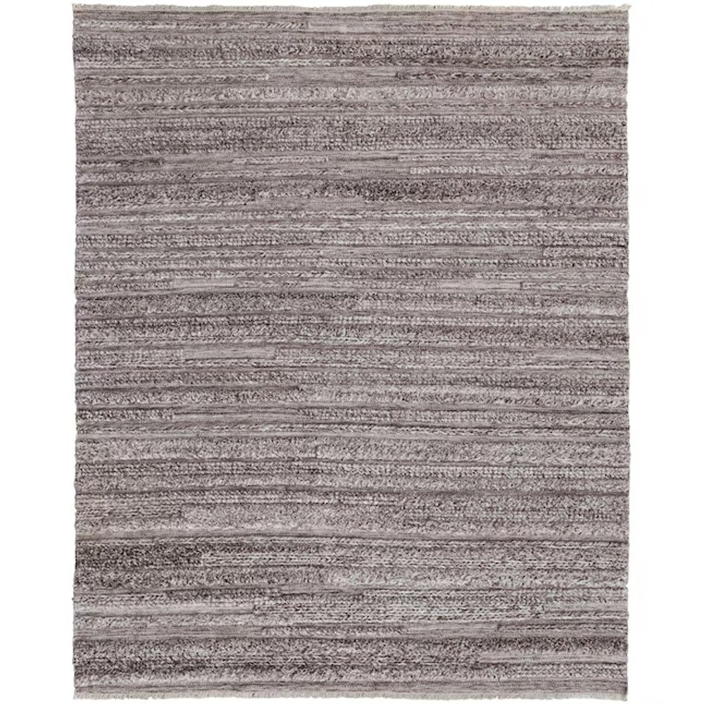 10' X 14' Ivory and Gray Striped Shag Hand Woven Area Rug