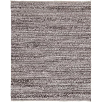 10' X 14' Ivory and Gray Striped Shag Hand Woven Area Rug