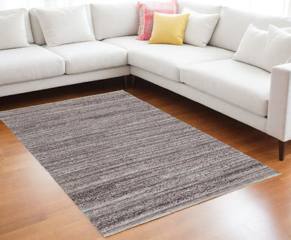 10' X 14' Ivory and Gray Striped Shag Hand Woven Area Rug