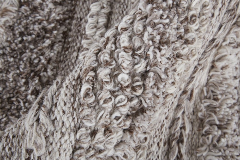 10' X 14' Ivory and Gray Striped Shag Hand Woven Area Rug