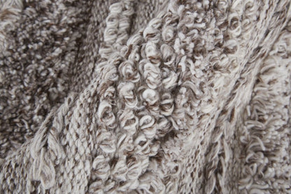 10' X 14' Ivory and Gray Striped Shag Hand Woven Area Rug