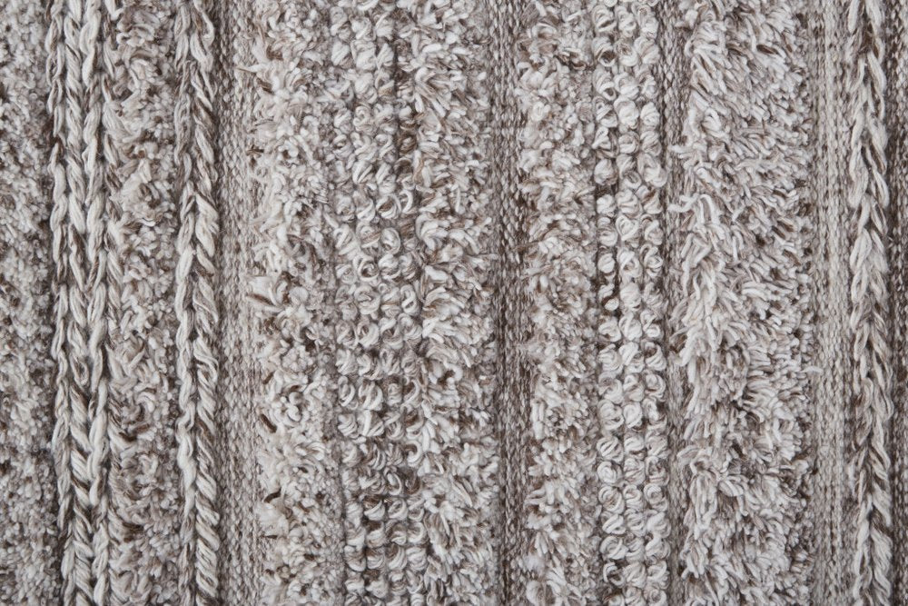 10' X 14' Ivory and Gray Striped Shag Hand Woven Area Rug